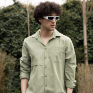 پیراهن آستین بلند سبز مدل یقه مردانه برند امضا | EMZA