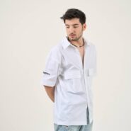 پیراهن پوپلین سفید مدل دو جیب برند امضا | EMZA